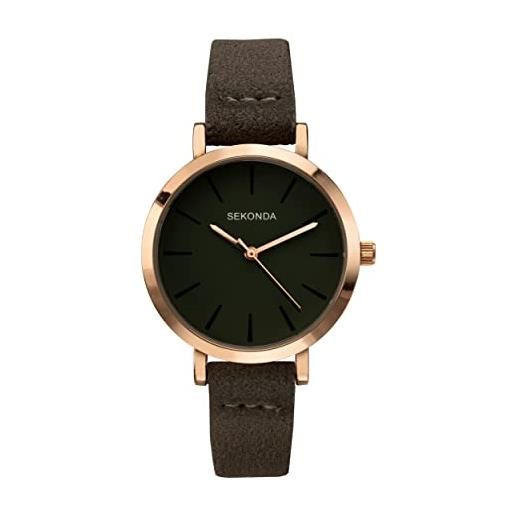 Sekonda orologio quarzo donna, misura cassa 37.00mm con quadrante verde analogico e cinturino verde in pu leather strap 40300
