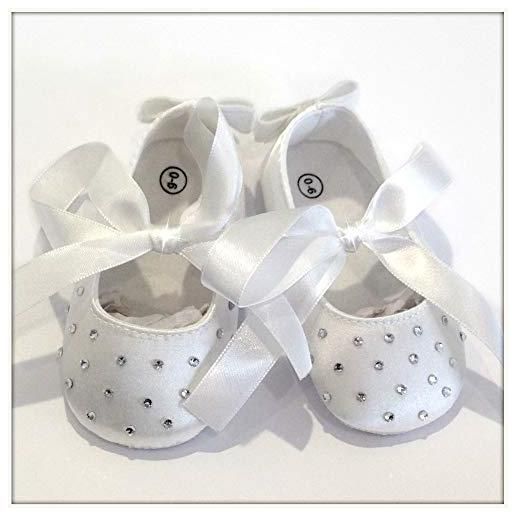 Brillabenny ballerine neonata bianche classiche o con cristalli strass scarpe baby shoes cerimonia battesimo nascita 11 cm Brillabenny (0-6 mesi con strass)