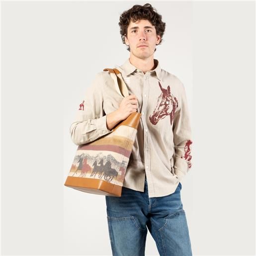 Woolrich unisex borsa tote in puro cotone con manici in pelle - one of these days / Woolrich beige taglia one