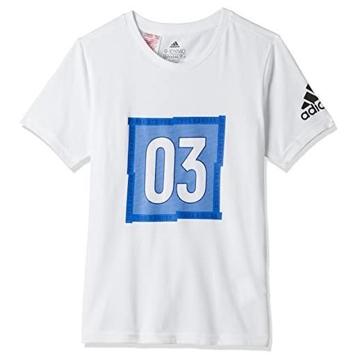 adidas little boy short sleeve graphic tee, t-shirt bimbo 0-24, bianco, l