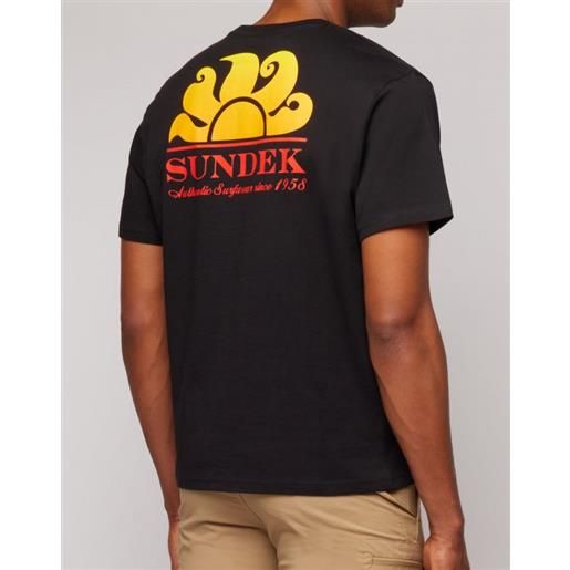 Sundek new herbert t-shirt m/m nera taschino sole arancio uomo