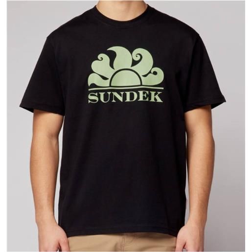 Sundek new simeon t-shirt m/m nera logo sole grande salvia uomo