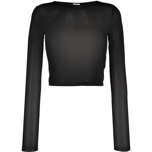 Saint Laurent t-shirt crop semi trasparente - nero