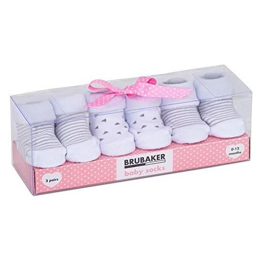 Brubaker 3 paia di scarpette per neonati da 0-12 mesi - scarpette unisex design strisce e triangoli