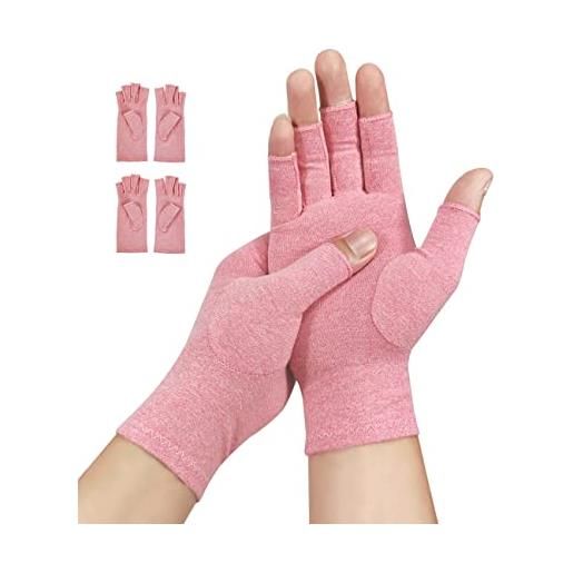 Donfri 2 paia di guanti a compressione per artrite, senza dita, per alleviare il dolore, giocare, digitazioni e polpette, per uomini e donne (m, rosa)