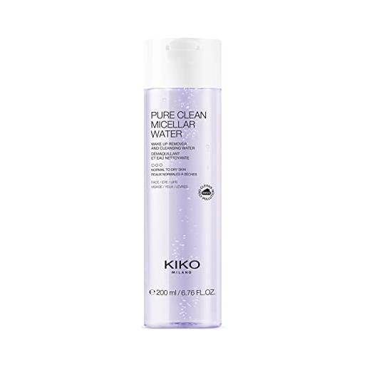 KIKO milano pure clean micellar water normal to dry 200ml | acqua micellare struccante per pelli da normali a secche per viso, contorno occhi e labbra