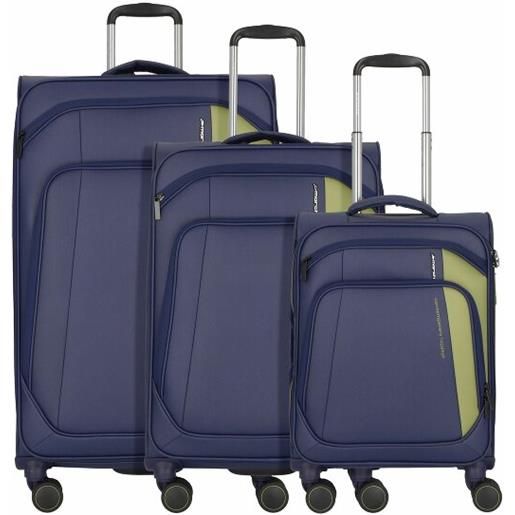 March15 Trading seychelles 4 ruote set di valigie 3 pezzi con piega di espansione blu