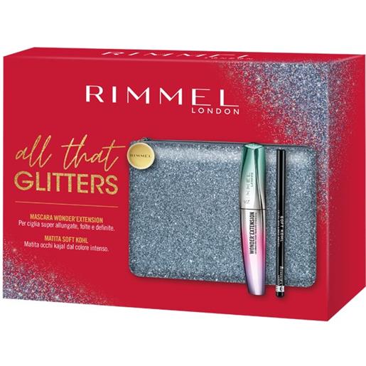 Rimmel kit all that glitters mascara wonder extension 9,2ml + matita occhi kajal 1,2g + pochette