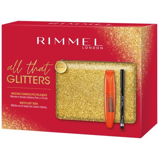 Amicafarmacia rimmel kit all that glitter mascara scandaleyes 9,5 ml + matita soft kohl 1,2g + pochette