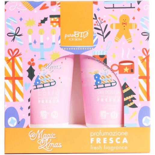 Amicafarmacia purobio for skin kit fragranza fresca gel doccia 75ml + latte corpo 75ml