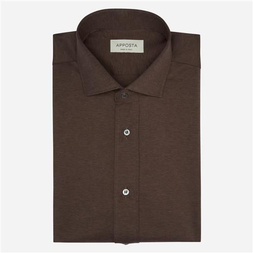 Apposta camicia tinta unita marrone 100% puro cotone jersey doppio ritorto, collo stile collo francese aggiornato a punte corte