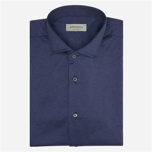 Apposta camicia tinta unita blu 100% puro cotone jersey doppio ritorto, collo stile collo francese aggiornato a punte corte
