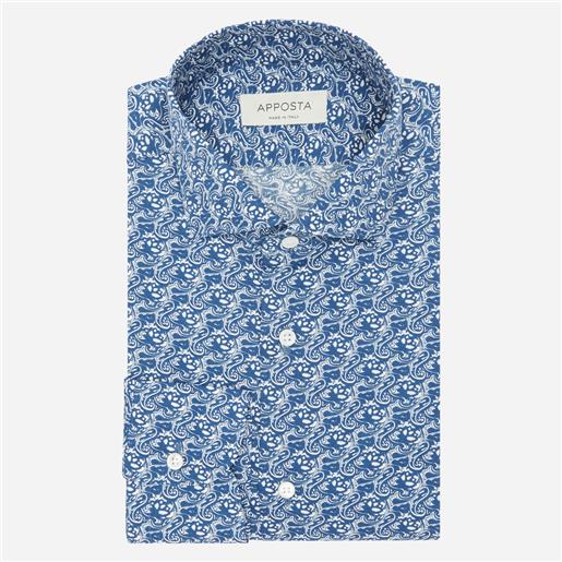 Apposta camicia disegni a fiori blu 100% puro cotone tela, collo stile collo francese aggiornato a punte corte