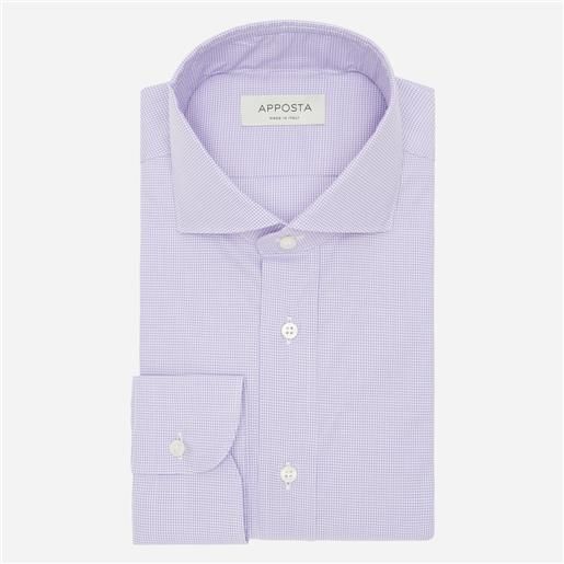 Apposta camicia quadri piccoli viola 100% cotone stiro facile twill, collo stile collo francese basso