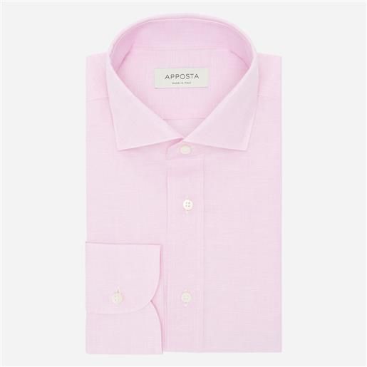 Apposta camicia tinta unita rosa cotone lino popeline lino normandia, collo stile collo francese aggiornato a punte corte