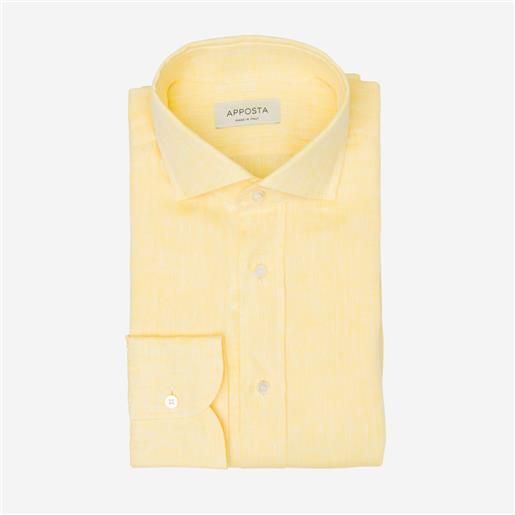 Apposta camicia tinta unita giallo lino tela, collo stile collo francese aggiornato a punte corte