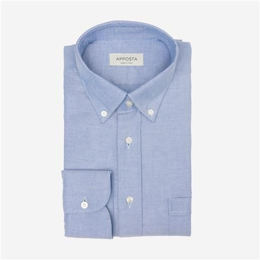 Apposta camicia tinta unita blu 100% puro cotone oxford supima, collo stile collo button down piccolo