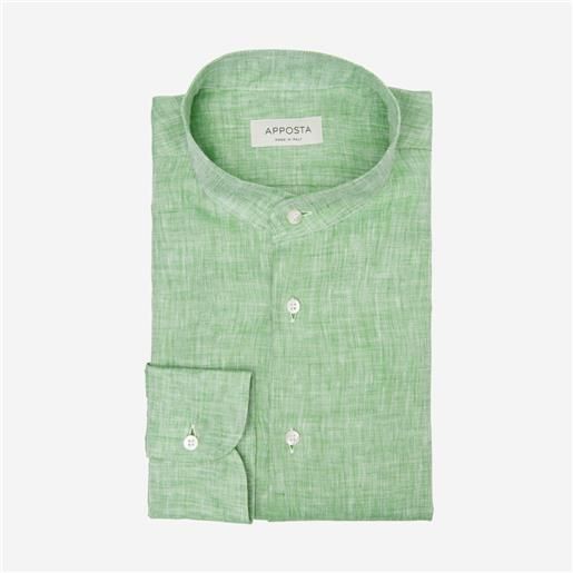 Apposta camicia tinta unita verde lino zephir lini italiani, collo stile collo alla coreana