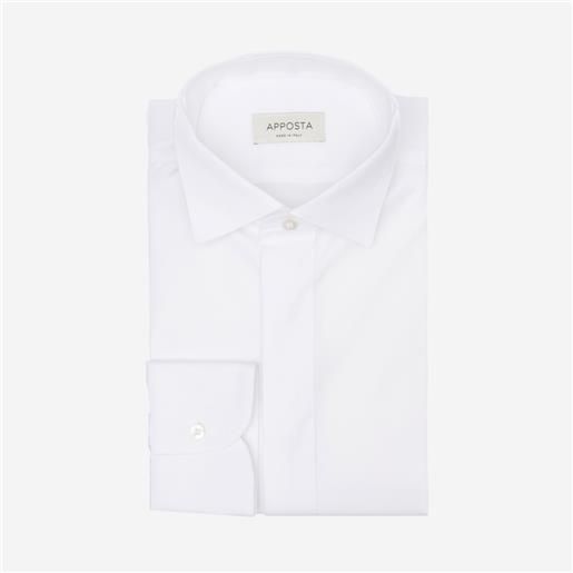 Apposta camicia tinta unita bianco 100% puro cotone popeline doppio ritorto giza 87, collo stile collo da cerimonia con passante