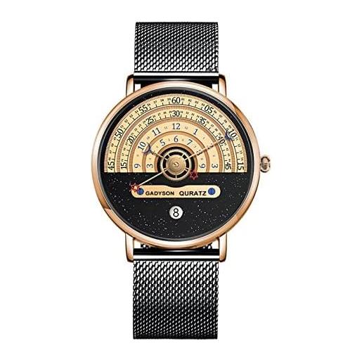 YUEYUEKE orologio da uomo, minimalista alla moda, in acciaio inox, impermeabile, con funzione calendario (rosa con cinturino nero)