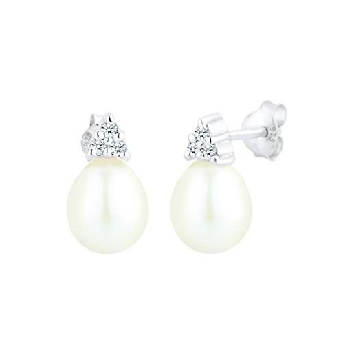 DIAMORE elli diamonds orecchini donne elegante con perla coltivata d'acqua dolce e diamante (0.09 ct) in argento sterling 925