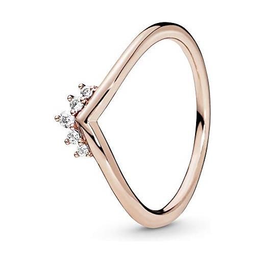 Pandora anello wishbone con tiara placcato in oro rosa 14 carati con zirconi cubici trasparenti, 60