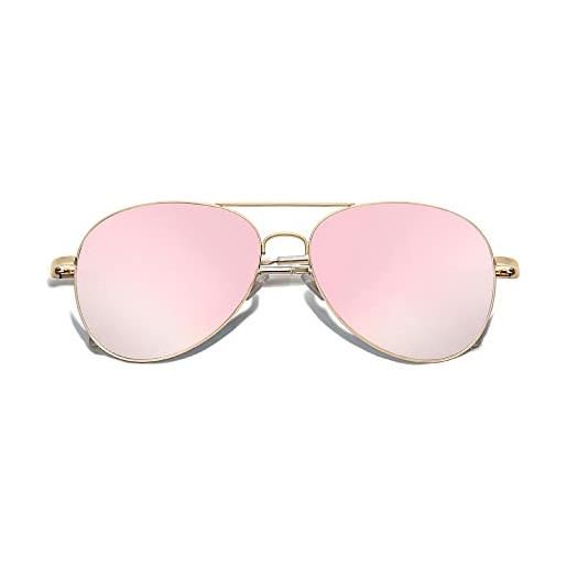 SOJOS moda montatura in metallo specchio lente uomo donna occhiali da sole con cerniera primavera sj1030, c3 montatura oro/lente rosa, m
