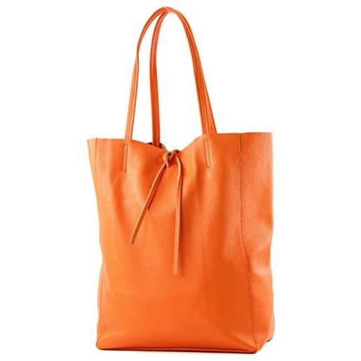 modamoda de - t163 - ital - borsa shopper grande con tasca interna in pelle, colore: arancione. , large