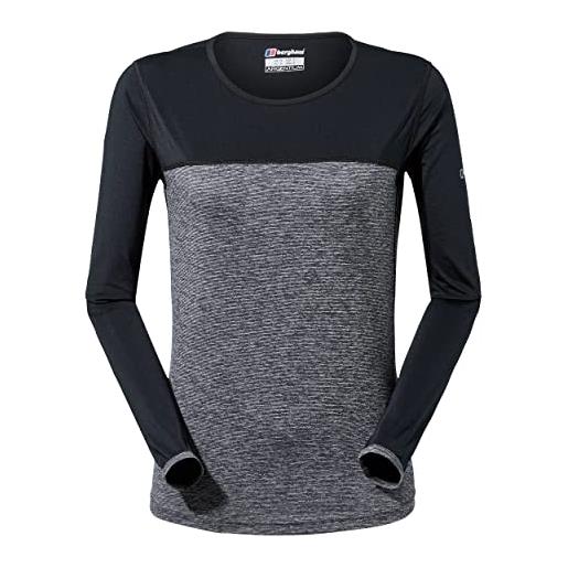 Berghaus voyager tech tee girocollo maniche lunghe, t-shirt lunga donna, carbon marl/jet black, 18