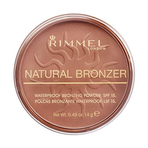 Rimmel London natural bronzer -terra abbronzante waterproof a lunga durata spf 15, 026 sun kissed, 14 g
