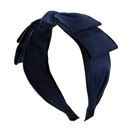 Righe e Pois 32-323- cerchietto per capelli donna in raso con fiocco grande (blu)