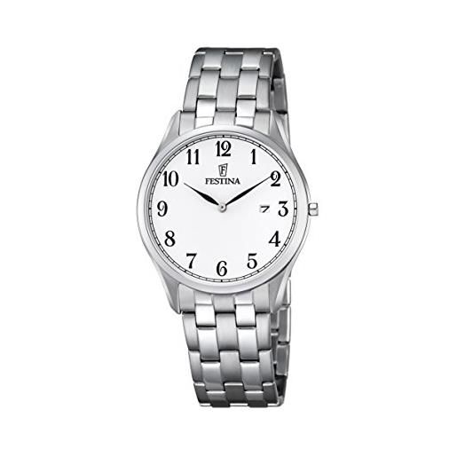 Festina classic f6840/1 - orologio da uomo al quarzo con display analogico bianco e cinturino in acciaio inox argentato, bianco/argento. , bracciale