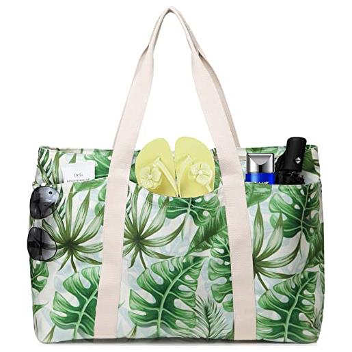Makukke borsa da spiaggia con cerniera, xxl canvas shopper donna tracolla, beach tote bag per spiaggia, vacanza, viaggio