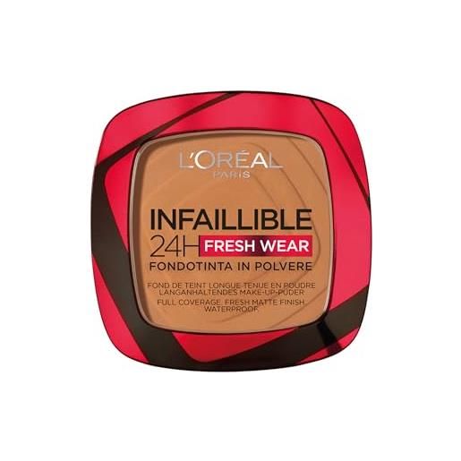 L'Oréal Paris fondotinta in polvere infaillible 24h, ultra-coprente e opacizzante a lunga tenuta, formula traspirante, tonalità: 330 hazelnut
