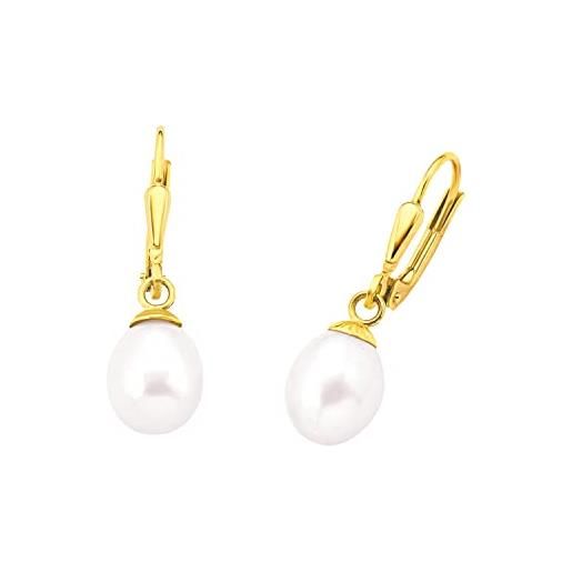 Amor orecchini da donna, con perla coltivata d'acqua dolce, 2.5 cm, oro, forniti in confezione regalo, 2013828