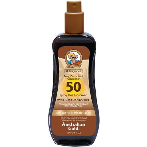 Australian Gold spray gel sunscreen instant bronzer spf50