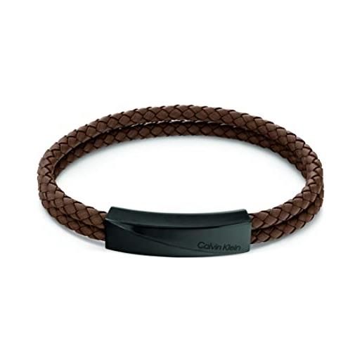 Calvin Klein braccialetto in pelle da uomo collezione wrapped & braided marrone - 35000100