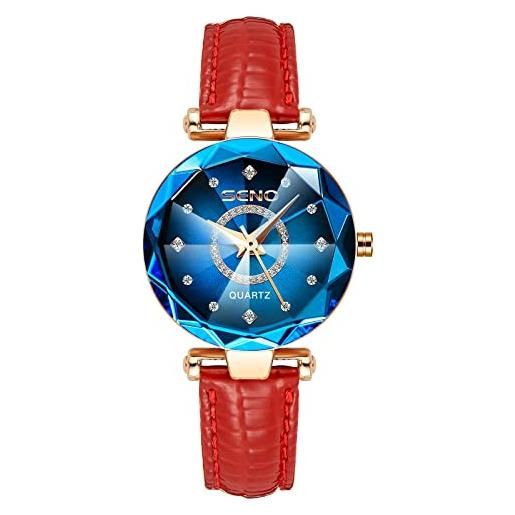 RORIOS orologio donna orologio analogico quarzo con cinturino in pelle moda impermeabile orologi da polso strass orologio per ragazza donna