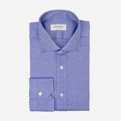 Apposta camicia tinta unita blu 100% puro cotone oxford, collo stile collo francese aggiornato a punte corte