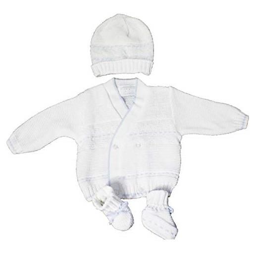 Russo Tessuti set 3 pezzi maglia cardigan babbucce cappellino baby neonati new born -azzurro