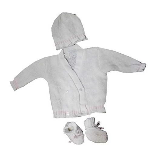 Russo Tessuti set 3 pezzi maglia cardigan babbucce cappellino baby neonati new born -rosa