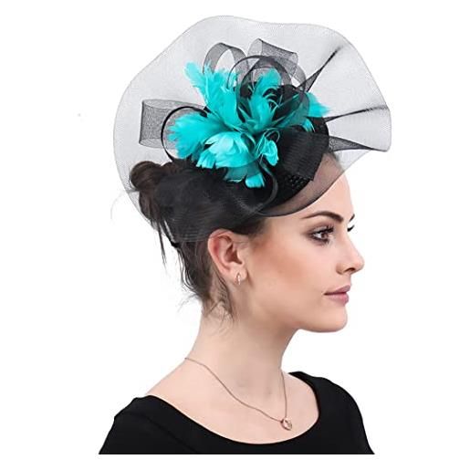 IYOU piuma cappello fascinator nero velo fascia per capelli con clip fiore nozze cocktail cappello portapillole accessori per donne