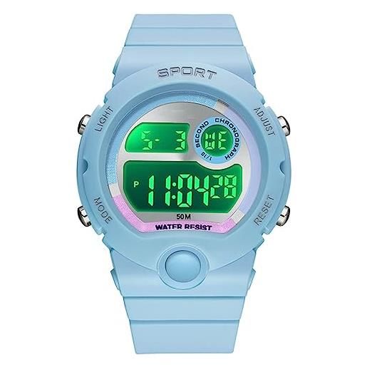 findtime orologio bambino garcon digitale digitale sport orologio multifunzione impermeabile cronografo esterno orologio con led luce allarme per regalo, blu