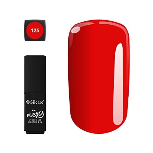 Silcare - smalto gel uv/led flexy n°125 - collezione soak off san valentino, colorazione rosso coprente e flessibile 4,5g