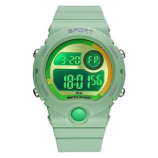 findtime orologio da bambino ragazzo digitale digitale sport orologio multifunzione impermeabile cronografo esterno orologio con luce led allarme per regalo, verde, cinghia