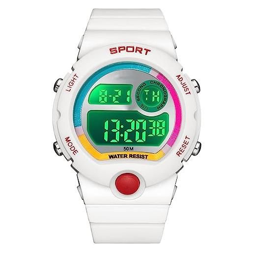 findtime orologio bambino garcon digitale digitale sport orologio multifunzione impermeabile cronografo esterno orologio con led luce allarme per regalo, bianco, cinturino