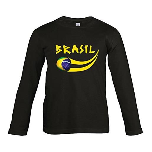 Supportershop maniche lunghe maglietta bambino ls brasile nero calcio, t-shirt enfant noir manches longues brésil, nero, 4 anni (taglia del produttore: 4 anni)