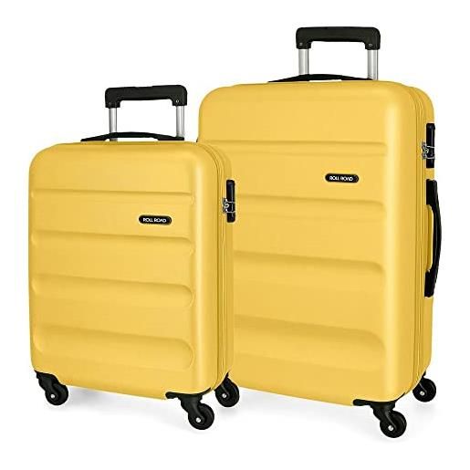 ROLL ROAD flex set di valigie ocra 55/65 cm rigida abs chiusura a combinazione laterale 92l 5,74 kg 4 ruote, giallo, taglia unica, set di valigie