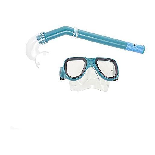 fondosub set buceo snórkel junior occhiali in vetro policarbonato e tubo da 7 a 12 anni blu (50031)