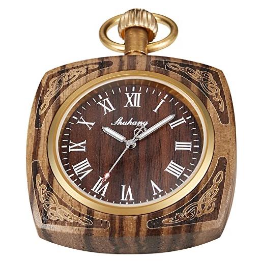 Tiong orologio da tasca in legno con catena da 37 cm orologi fatti a mano con quadrante digitale romano orologio da tasca in legno al quarzo per uomo, regno unito-pws-legno102. 